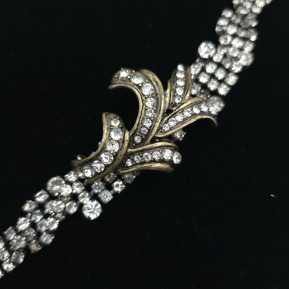 Lulu FROST‎ J.Crew Vintage Silver Gold Tone Rhinestone Statement Bracelet